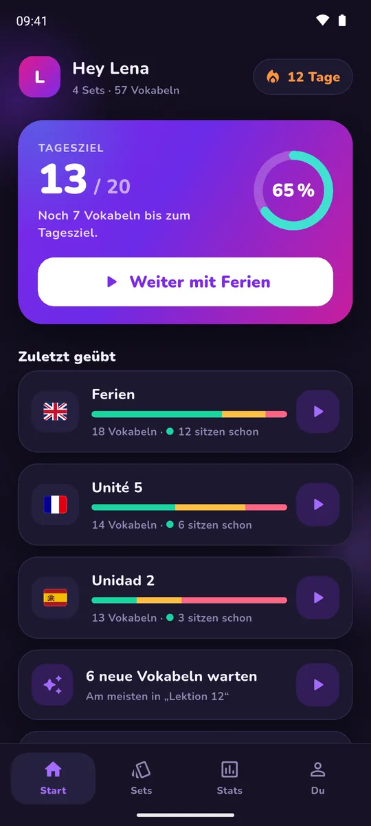 VocaCrush im dunklen Modus